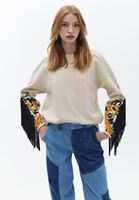 Bayan Bej Püskül Detaylı Oversize Sweatshirt