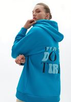 Bayan Mavi Oversize Baskılı Sweatshirt