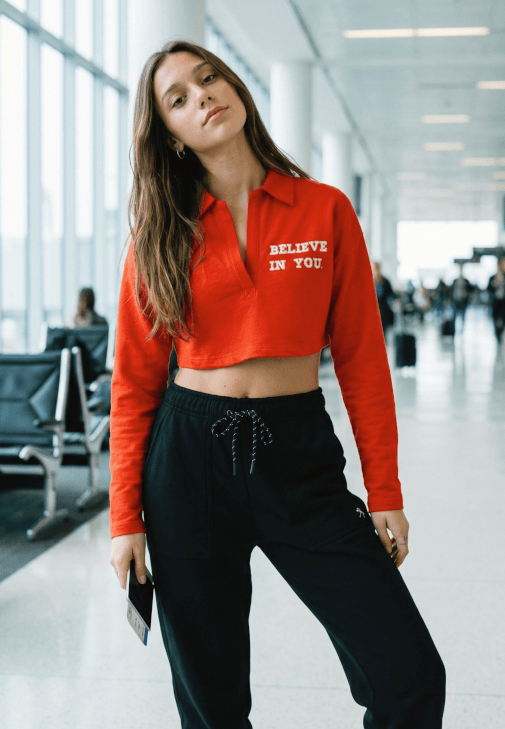 Kırmızı Polo Yaka Uzun Kollu Sweatshirt