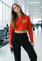 Bayan Kırmızı Polo Yaka Uzun Kollu Sweatshirt