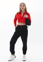 Bayan Kırmızı Polo Yaka Uzun Kollu Sweatshirt