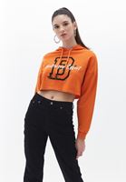 Bayan Turuncu Kapüşonlu Crop Sweatshirt