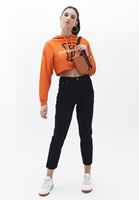 Bayan Turuncu Kapüşonlu Crop Sweatshirt