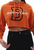 Bayan Turuncu Kapüşonlu Crop Sweatshirt