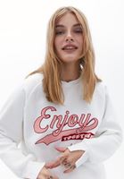 Bayan Krem Oversize Baskılı Sweatshirt