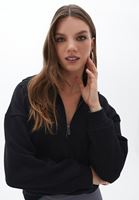 Bayan Siyah Fermuarlı Sweatshirt