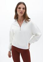 Bayan Krem Fermuarlı Sweatshirt