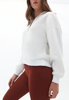 Bayan Krem Fermuarlı Sweatshirt