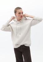 Bayan Bej Oversize Kapüşonlu Sweatshirt