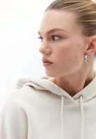 Bayan Bej Oversize Kapüşonlu Sweatshirt