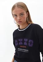 Bayan Siyah Oversize Baskılı Sweatshirt
