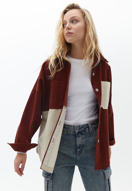 Bordo Oversize Kadife Gömlek