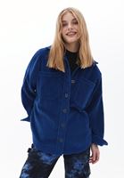 Bayan Lacivert Oversize Kadife Gömlek