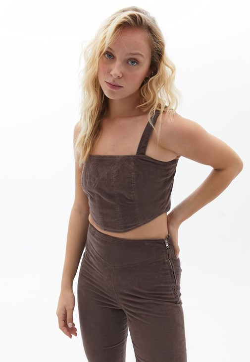 Kahverengi Sırt Detaylı Crop Atlet