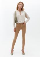 Bayan Bej Cut-Out Detaylı Bluz ( MODAL )