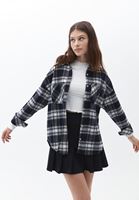 Bayan Siyah Pamuklu Ekoseli Gömlek