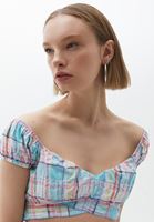 Bayan Çok Renkli Belden Bağlamalı Crop Bluz