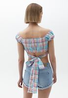 Bayan Çok Renkli Belden Bağlamalı Crop Bluz