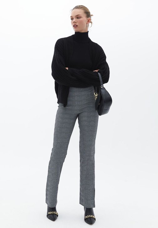 Çok Renkli Straight-Fit Ekose Desenli Pantolon