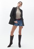 Bayan Siyah Ekoseli Boyfriend Blazer Ceket