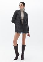 Bayan Siyah Ekoseli Boyfriend Blazer Ceket