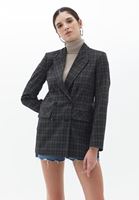 Bayan Siyah Ekoseli Boyfriend Blazer Ceket