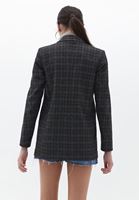 Bayan Siyah Ekoseli Boyfriend Blazer Ceket