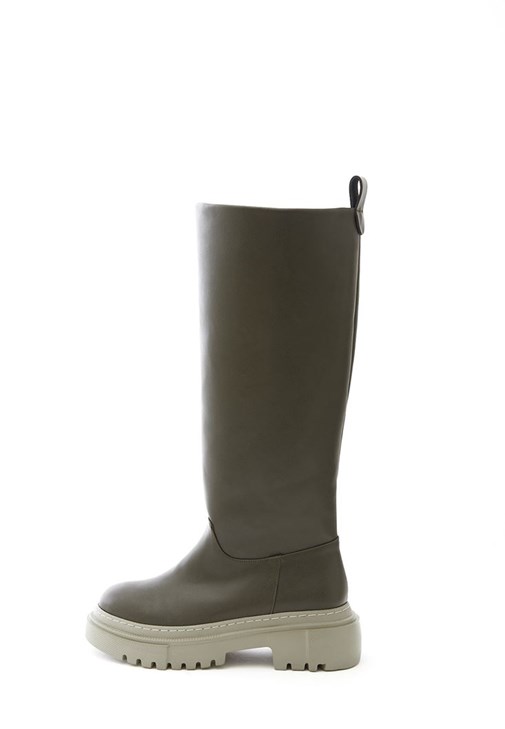 Yeşil Vegan Deri Uzun Çizme