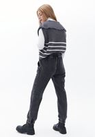 Bayan Siyah Beli Lastikli Denim Jogger Pantolon