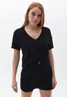 Bayan Siyah V Yaka Oversize Tişört