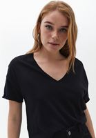 Bayan Siyah V Yaka Oversize Tişört