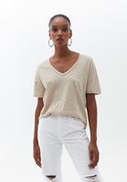 Bayan Bej V Yaka Oversize Tişört