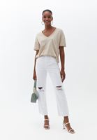 Bayan Bej V Yaka Oversize Tişört