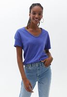 Bayan Mavi V Yaka Oversize Tişört