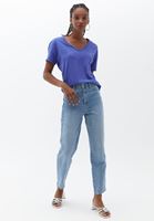 Bayan Mavi V Yaka Oversize Tişört