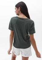 Bayan Yeşil V Yaka Oversize Tişört