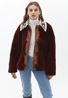 Bayan Bordo Yaka Detaylı Oversize Mont