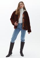 Bayan Bordo Yaka Detaylı Oversize Mont