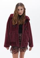 Bayan Bordo Kürk Detaylı Oversize Mont