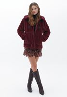 Bayan Bordo Kürk Detaylı Oversize Mont