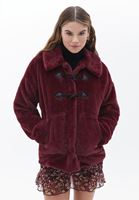 Bayan Bordo Kürk Detaylı Oversize Mont