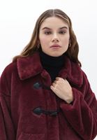 Bayan Bordo Kürk Detaylı Oversize Mont