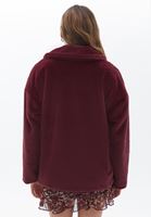 Bayan Bordo Kürk Detaylı Oversize Mont