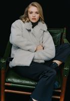 Bayan Bej Kürk Detaylı Oversize Mont