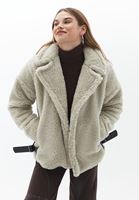 Bayan Bej Kürk Detaylı Oversize Mont