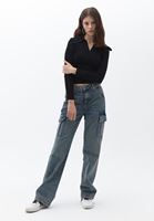 Bayan Siyah Fermuarlı Yaka Casual Top