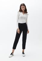 Bayan Krem Fermuarlı Yaka Casual Top