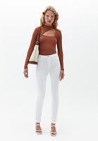 Bayan Kahverengi Yüksek Yaka Uzun Kollu Tişört