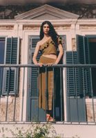 Bayan Yeşil Nakışlı Kruvaze Keten Etek