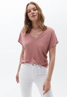 Bayan Pembe Keten V Yaka Tişört
